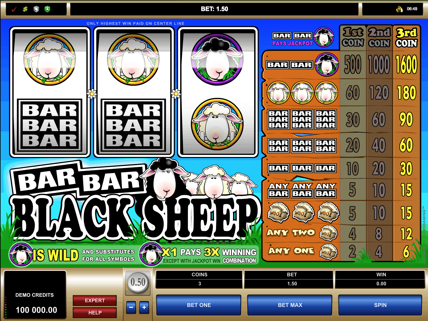 Bar Bar Black Sheep Slot Screen