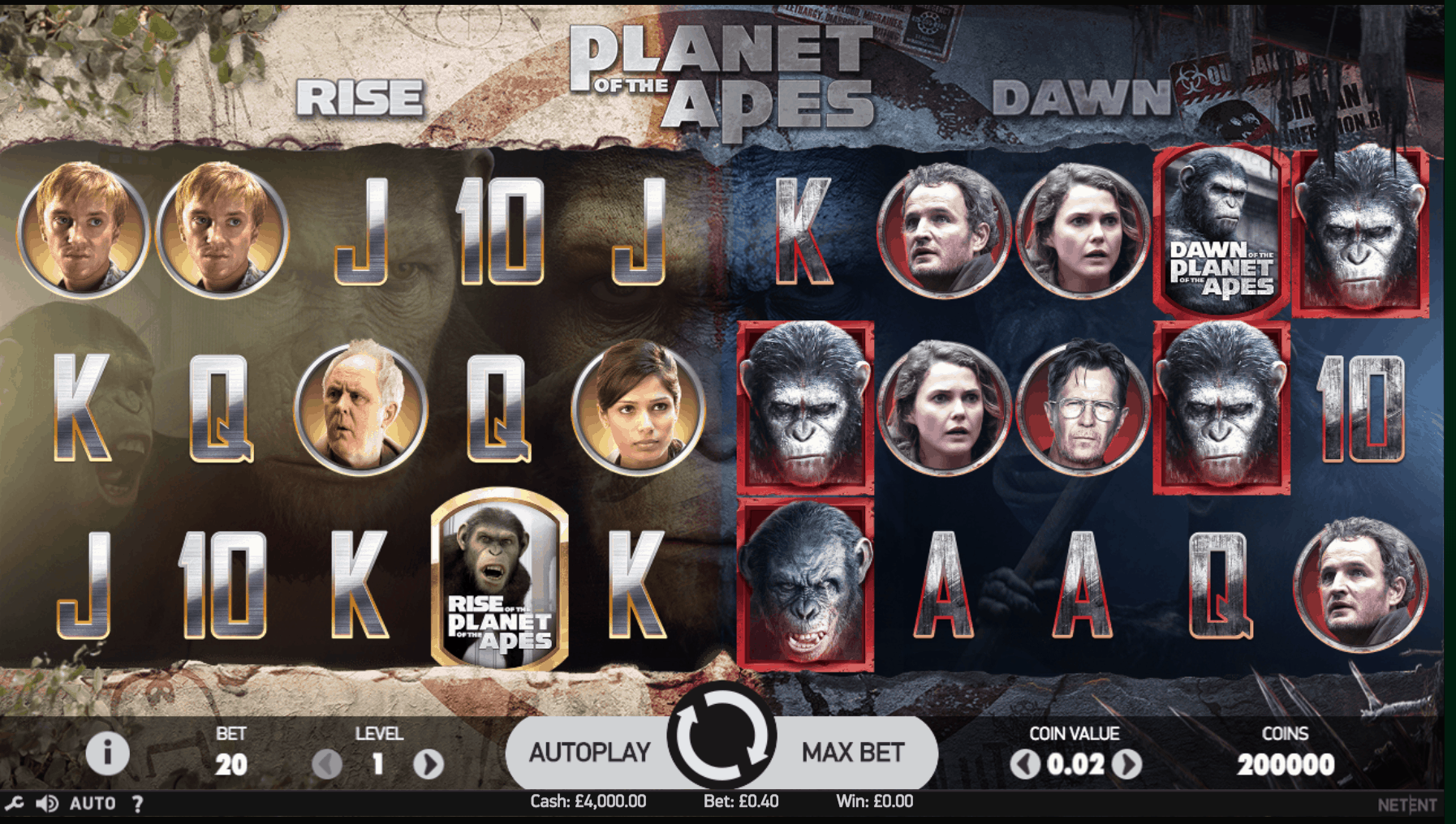Planet of The Apes Slots RTP Screen