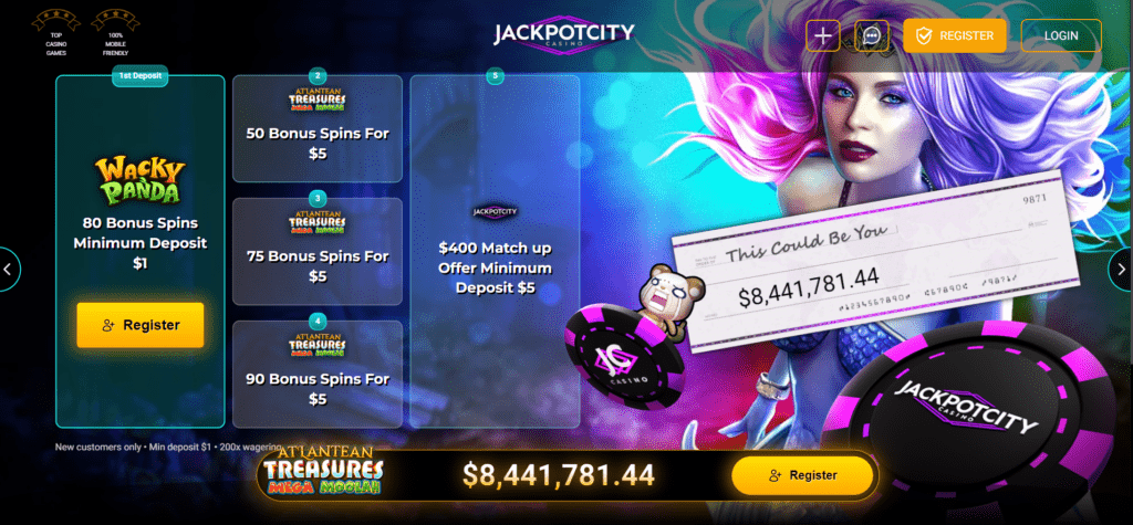 Jackpot City screenshot of $1 deal and $5 deal lander